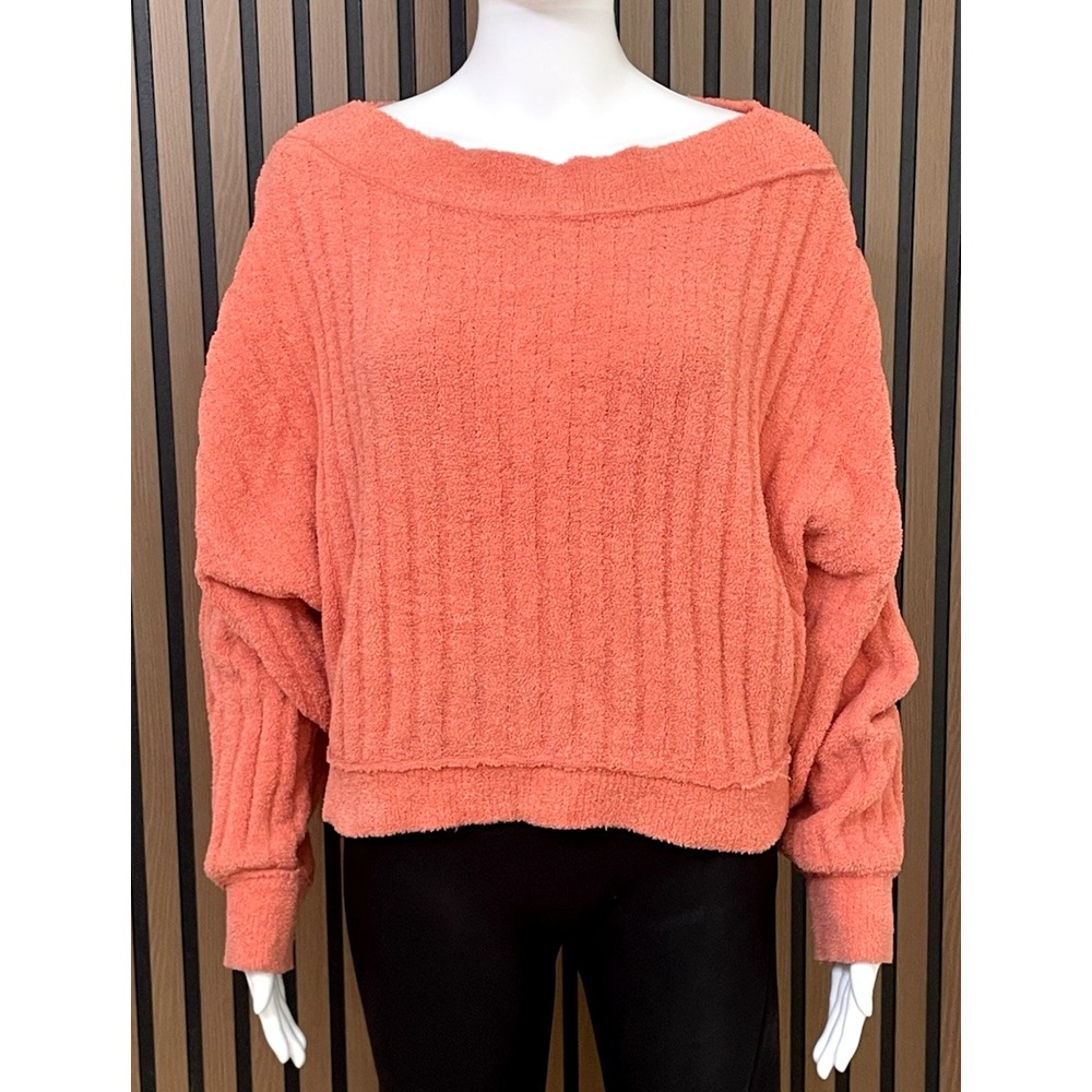 Free People‎ Cabin Fever Women's Sweater Pullover Ribbed Sherpa S Pink Boat Neck